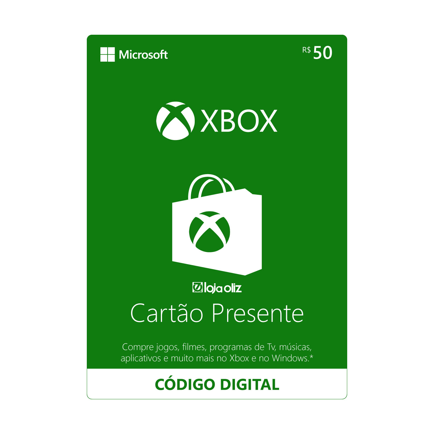 Gift Card Xbox: R$ 50,00 - Código Digital