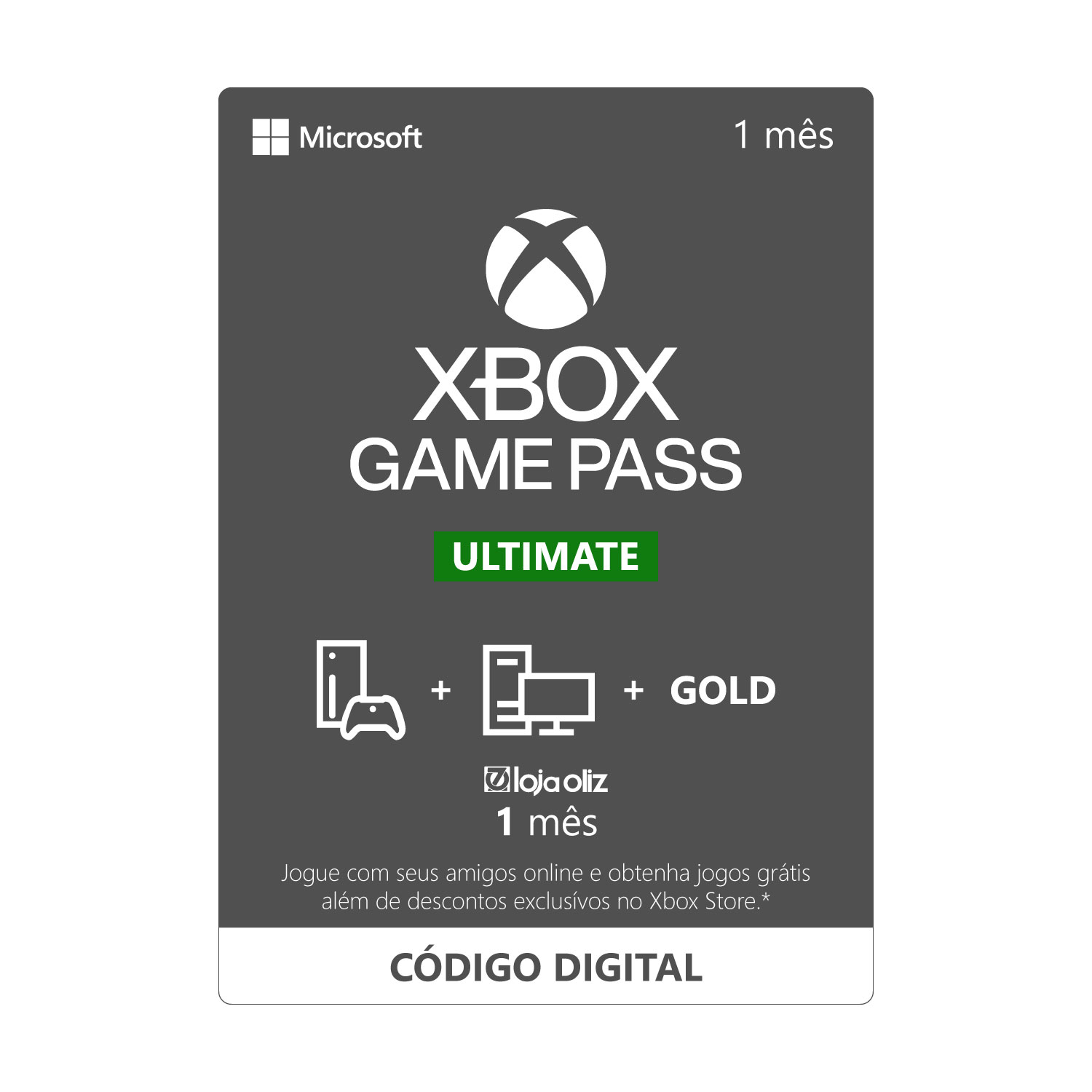 Comprar Cartão Xbox Game Pass Ultimate 1 Mês  Card Store - Card Store -  Cartão Presente, Voucher, Vale Presente, Gift Card PSN, Xbox, Netflix,  Google, Uber, iFood, Steam e muito mais!