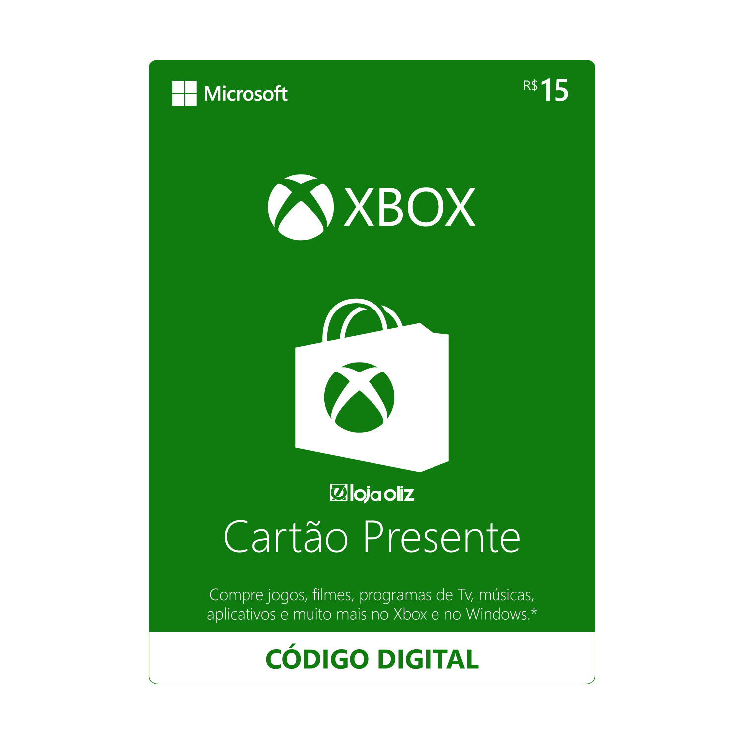 Gift Card Xbox 15 Reais C digo Digital Jogos e Entretenimento